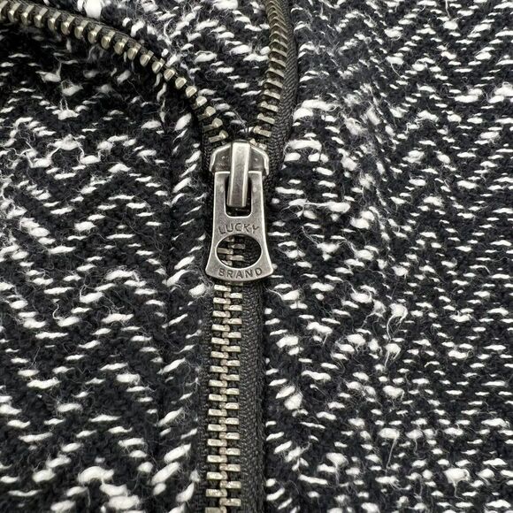 Lucky Brand Sz L Moto Sweater Jacket Zip Up Pocket Black White - Picture 2 of 4